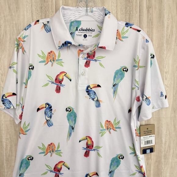 Chubbies Performance Polo 2.0 Shirt Men’s Small The Dude Where's Macaw Parrots - Picture 7 of 16